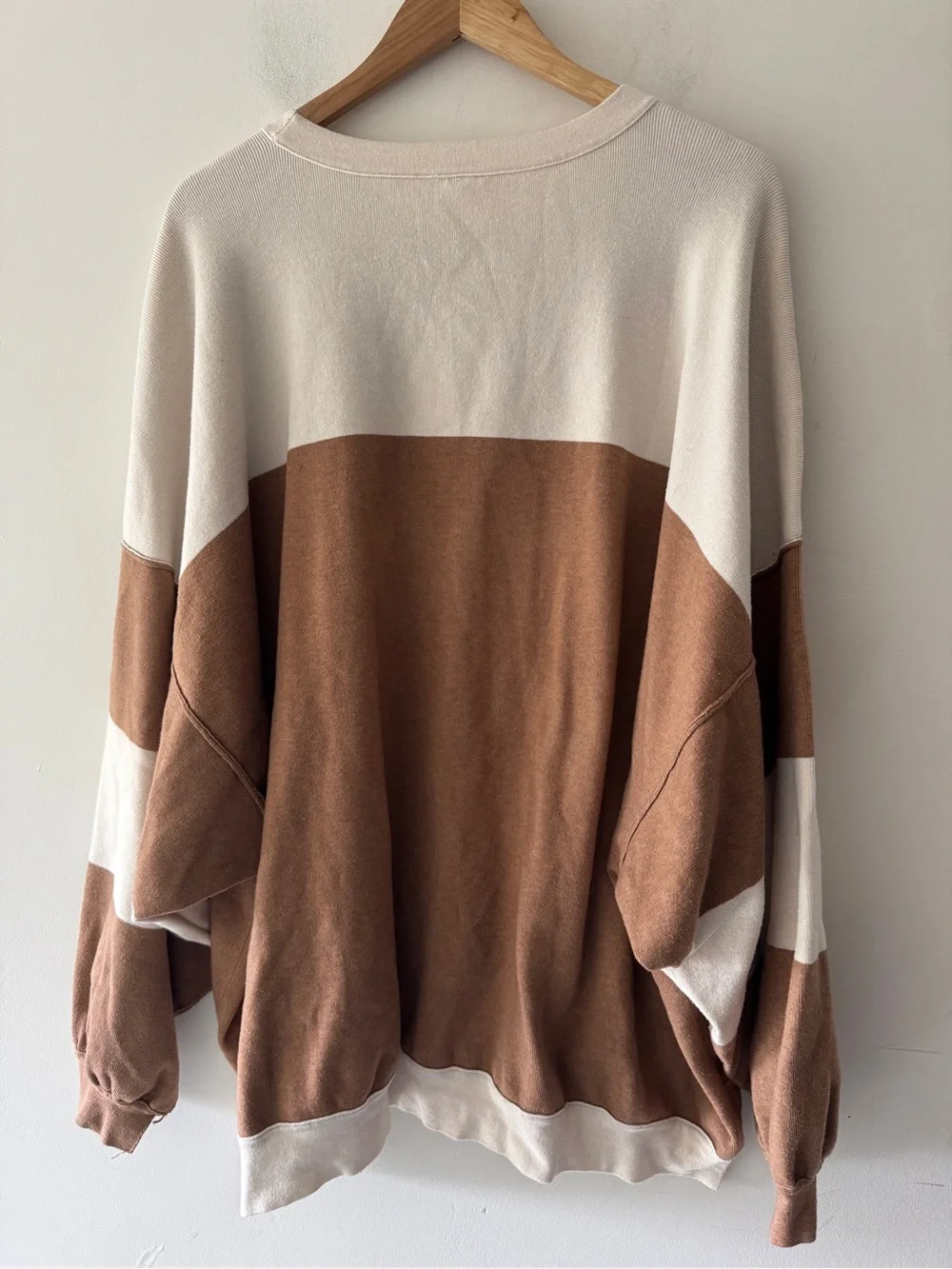 Free People Oversized Uptown Colorblock‎ Pullover Brown and White